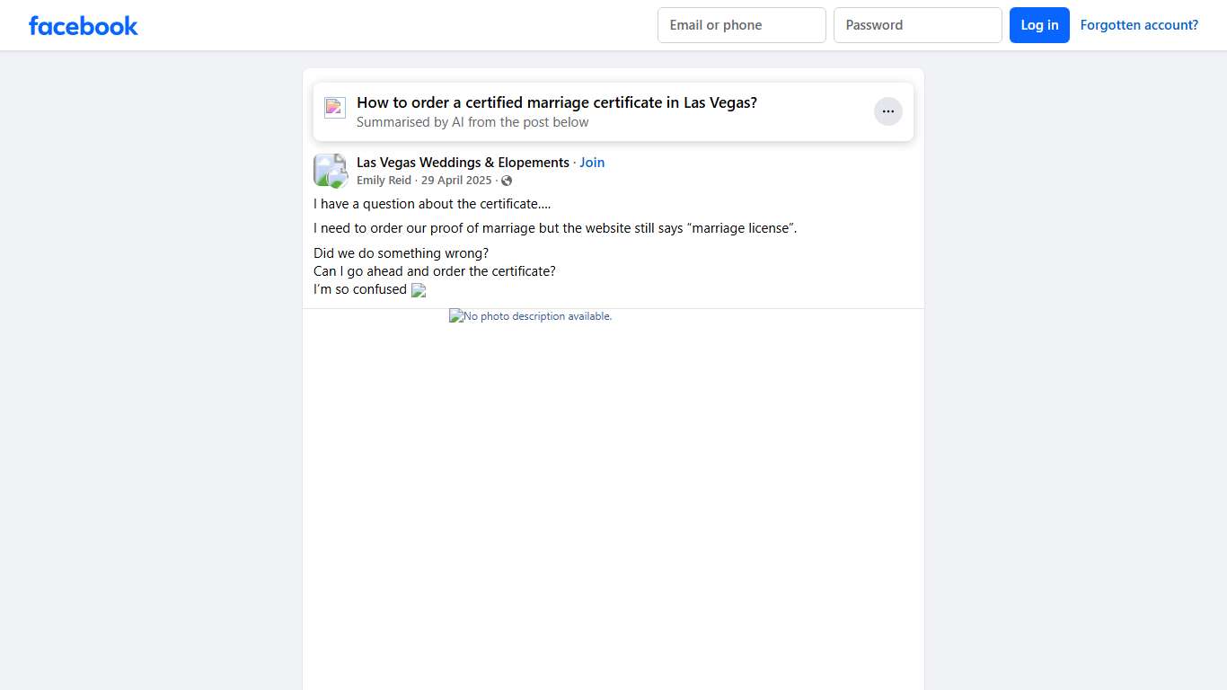 Las Vegas Weddings & Elopements I have a question about the certificate… Facebook